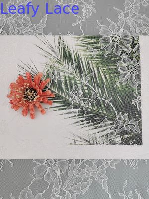 100% Nylon 145CM White Floral Lace Tulle Mesh Fabric Embroidery Soft Lace Fabric