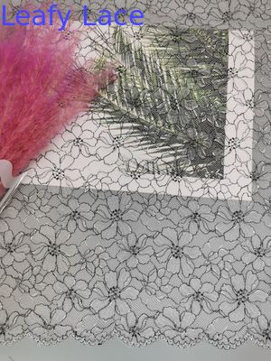 142CM All Over Swiss Floral Polyester Lace Trim Silver Contrast Embroidery