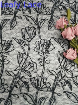 Corded Black Embroidery 3D floral Lace fabric  Flower Tulle Mesh