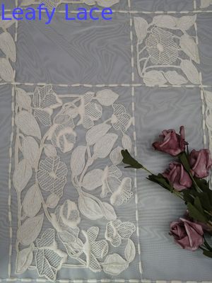 Beige Cotton Embroidery Corded Fabric Bed Floral Tulle Cloth