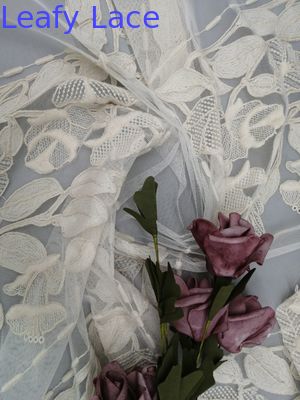 Beige Cotton Embroidery Corded Fabric Bed Floral Tulle Cloth