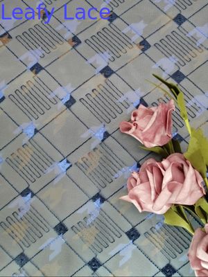 Navy Color 125CM Digital Printed Lace Fabric Grid Tulle