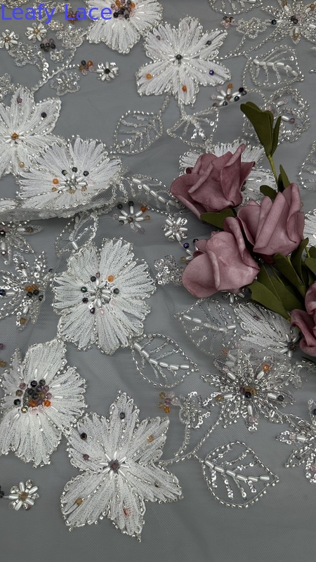 Sequin Embroidered Fabric Medium Durability Rose Floral Pattern 98%P 5%SP 100%Pet