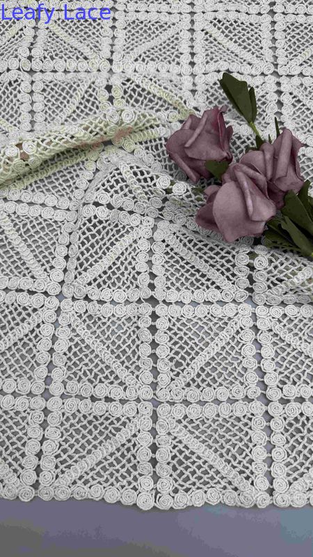 100% Cotton Ivory GEO High Quality Embroidered Lace Fabric Full Width For Fashion Women Clothing