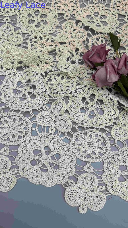 100% Cotton Ivory Floral Elegant Design Soft-Handfeel Embroidered Lace Fabric Full Width For Fashion Clothing