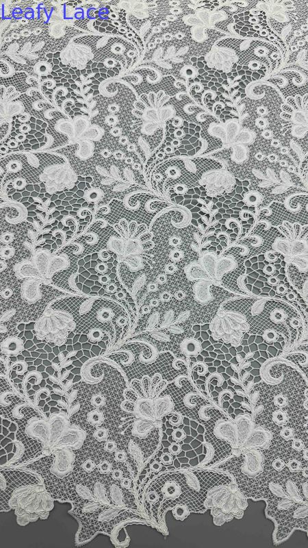 Full Width Chemical Embroidery Fabric In White Floral Patterns Corded Textures For Fashion Women Clothing