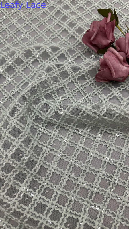 Leafy Plaid Embroidery Durable And Elegant  Luxary Knit Embroidery Fabric Lace Fabric Wedding Birthday Occasions Sequin Plaid Fabric