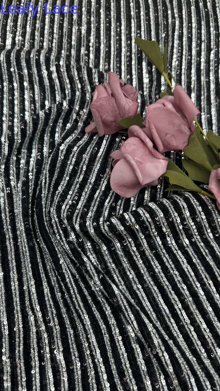 100% Polyester Leafy Sequin Embroidery Lace Fabric Shine Luxury for Wedding Party Occasions