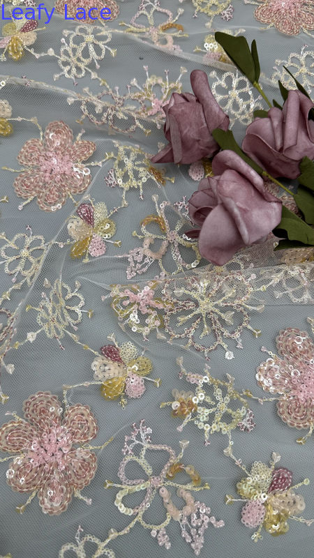 Sequin Embroidered Fabric Leafy Sequin Floral Breathe Sequin Lace Fabric Luxury Occasion Fabric