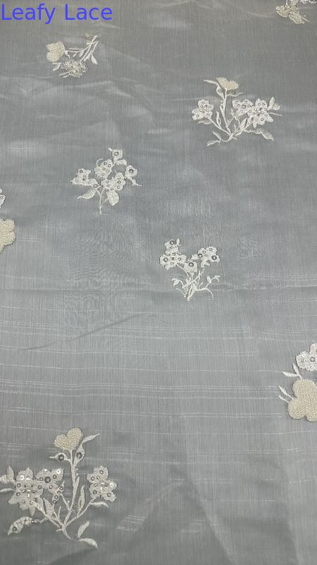 High Quality Floral Tulle Mesh Fabric Breathe Mesh Lace Fabric Leafy Sequin Fabric