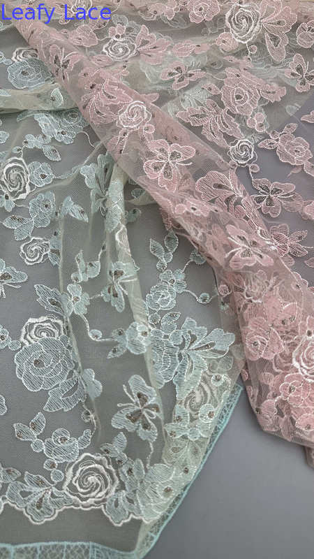 Leafy French Embroidered Lace Delicate Threadwork On Soft Mesh For Designer-Inspired Evening Wear