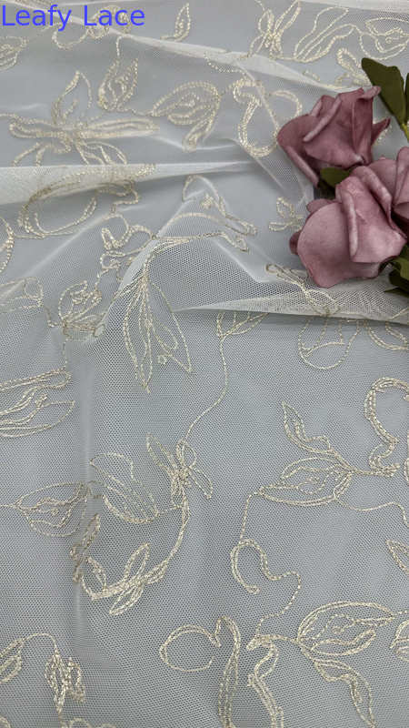 French Tulle Lace With Embroidered Thread Ultra-Fine Mesh For Sheer Elegance With Subtle Shine