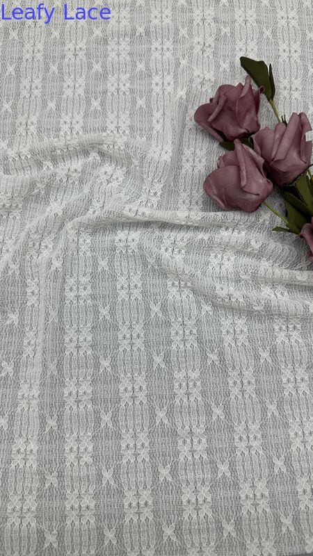 Leafy White Lace Embroidered Fabric Great Color Baroque Stripe Type Patterns And Romantic Dress