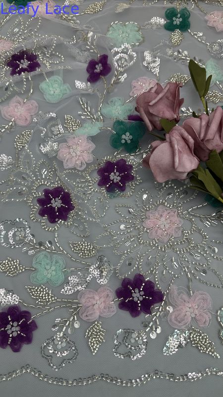 Colorful Butterfly Floral Embroidered Lace Fabric Mesh for New Collection Evening Gown