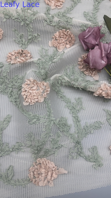 Eｍbroidered Lace Fabric 100% Polyester Mesh Ground for Wedding Dress
