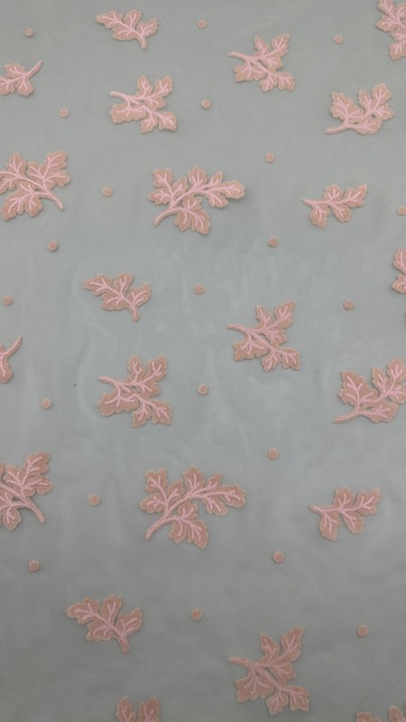 Leafy Flocked Mesh Lace Design Factory Fabric Customized for Elegant Fabric