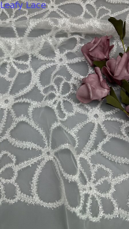 Embroidered Lace Mesh Fabric Design Metallic Flower Customized Party And Wedding for Gowns