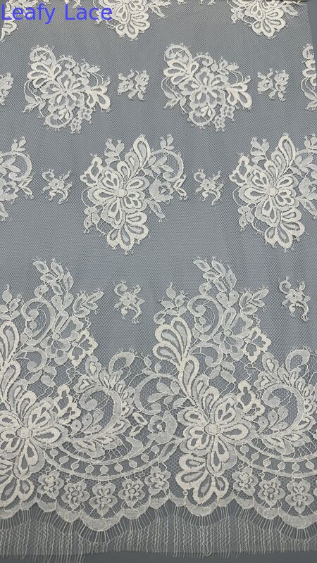 White Embroidered Lace Fabric Luxary Design Floral Customized Factory for Gowns