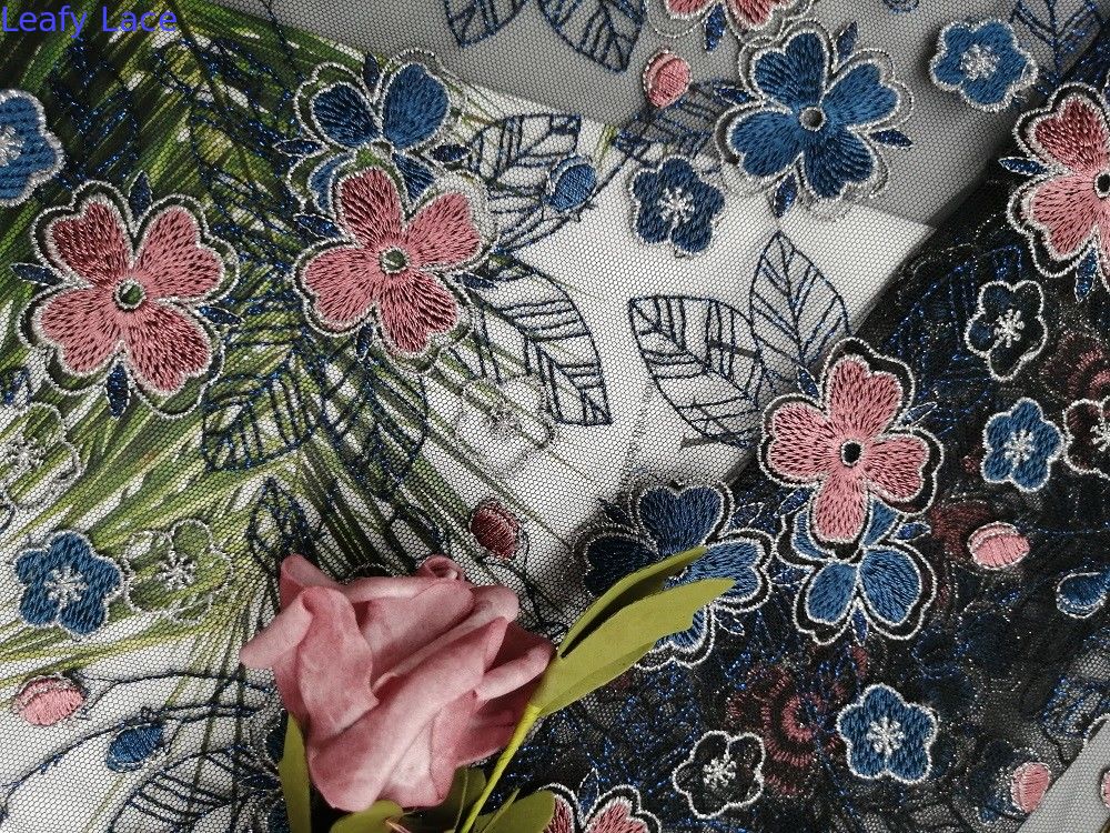 Colored Lace 80 Yards Navy Pink Polyester Lurex Fabric