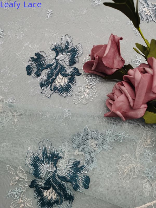 Colored Mesh Embroidered Lace Fabric For Lady Garment
