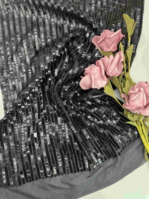 49" bordado negro Mesh Fabric For Evening Dress de la lentejuela de Tulle