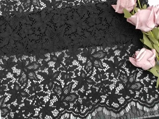 3D tela atada floral del cordón del negro de 57 pulgadas con Handfeel suave