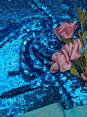 51" tela azul brillante de Shell Shape Sequin Embroidery Mesh para el partido