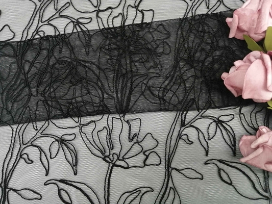 El estampado de flores atado negro bordado ata anchura de la tela el 129cm