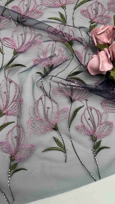 Encaje de flores de tulipán Tela de bordado de colores Vestido de dama Textil