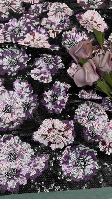 Tejido bordado de malla de seda de túle de 49 pulgadas floral para mujeres