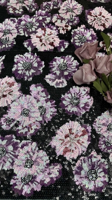 Tejido bordado de malla de seda de túle de 49 pulgadas floral para mujeres