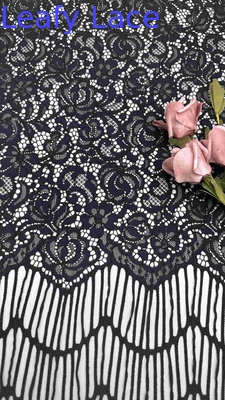 Franges largas Flores patrón Color negro de alta calidad Ancho completo Tejido de encaje de cordón para mujeres Fashin Tejido 140cm ancho