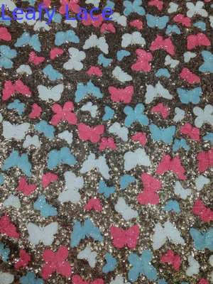 Colorida mariposa de alta calidad Sequin suave de tela bordada Pattern Piece Dye Mesh Ground para el vestido de moda