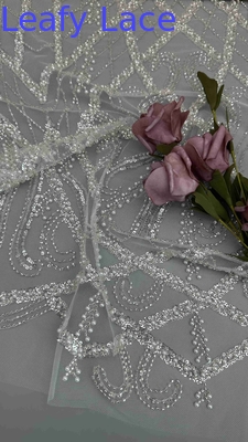 Perlas y tela de malla de túle Tejido bordado Tejido para vestidos de noche Vestidos de marca Fábricas de ropa