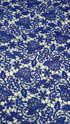 100% Poly Royal Azul de alta calidad Floral Químico bordado Tejido de encaje para mujeres Vestidos de moda vestido
