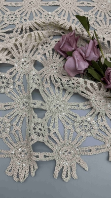 Venta caliente 100% de algodón con bordados de cuentas blancas Tejido de ancho completo para fiesta Vestido para moda