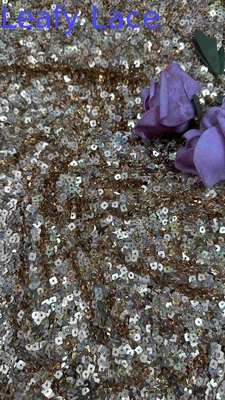 50 pulgadas de color marrón de alta calidad espumoso cuadrado Sequin red bordado de encaje de vestido de tela para el vestido de noche
