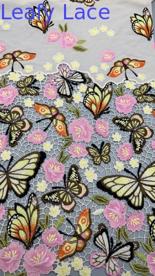 Tejido de encaje de flores de bordado de poliéster Tejido de encaje textil 3D para vestido de dama
