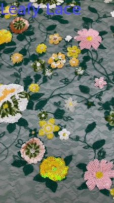 Tejido bordado de rosa floral colorido para vestido de bricolaje