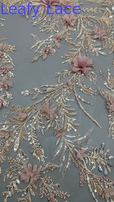 Impresionante 3D Sequin Floral bordado con malla de tela 3D bordado con cuentas