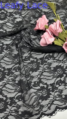 55 pulgadas de nylon espandéx ancho color negro diseño elegante estiramiento floral cordado tela de encaje elástico con vieira para ropa de moda para mujeres