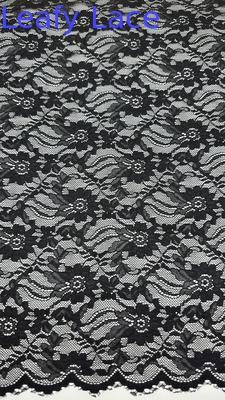 55 pulgadas de nylon espandéx ancho color negro diseño elegante estiramiento floral cordado tela de encaje elástico con vieira para ropa de moda para mujeres