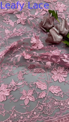 Tejido de encaje de bordado de pañuelo de flores de hojas para prendas de novia