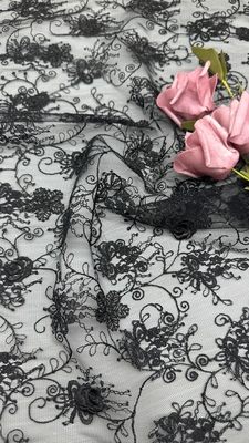 Lazo de hojas negro Endurecedor y elegante bordado Flor de lujo 100% de punto bordado Tejido de encaje Tejido de boda Aniversario Oportunidad hermoso vestido