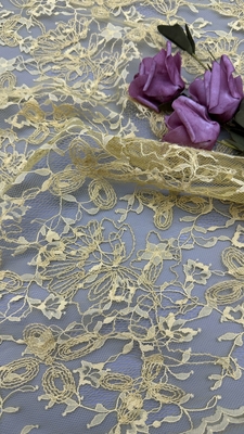 Amarillo bordado duradero y elegante bordado de flores de lujo tela encaje tela boda ocasiones de cumpleaños