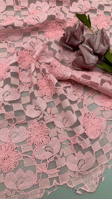 Embroidery de color rosa con hojas duradero y elegante de lujo de punto de bordado de tela de encaje de tela de boda de cumpleaños ocasiones de pañuelo de seda con cuentas de tela