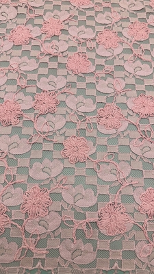 Embroidery de color rosa con hojas duradero y elegante de lujo de punto de bordado de tela de encaje de tela de boda de cumpleaños ocasiones de pañuelo de seda con cuentas de tela