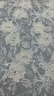 Blanco Lujo Sequin bordado Durable y elegante Luxury punto de flor bordado Tejido de encaje Tejido de bodas Aniversario Oportunidades Sequin Plaid Tejido de cuentas