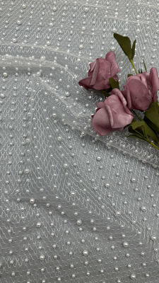 Tejido de bordado con perlas de algodón viscoso de hojas de encaje para textiles domésticos