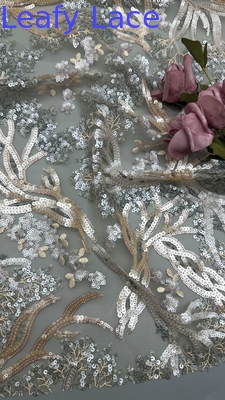 Tejido de encaje de bordado de paletas de hojas Tejido lujoso duradero y elegante Fiesta de bodas Oportunidades Tejido de bordado de paletas de paletas